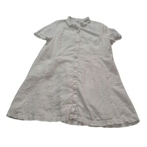 J. Jill Love Linen Dress Women's XL White Linen Pockets Button Up Lagenlook